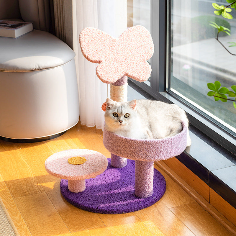 128cm Butterfly Plush Cat Condo Cat Tree