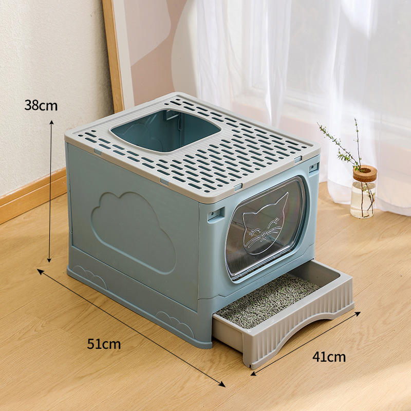 Large Foldable Cat Litter Box with Drawer Enclosed