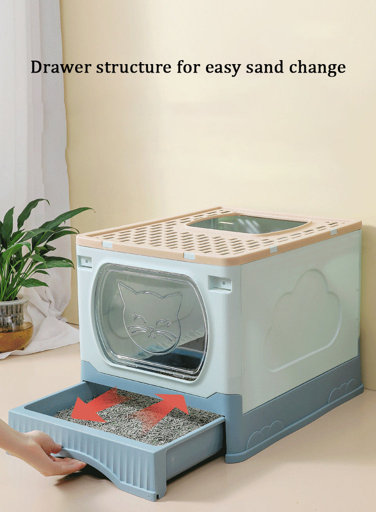 Large Foldable Cat Litter Box with Drawer Enclosed