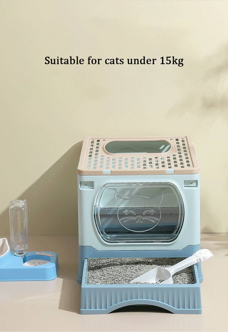 Large Foldable Cat Litter Box with Drawer Enclosed