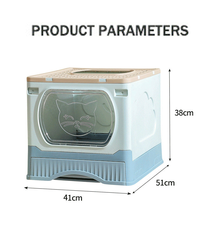 Large Foldable Cat Litter Box with Drawer Enclosed