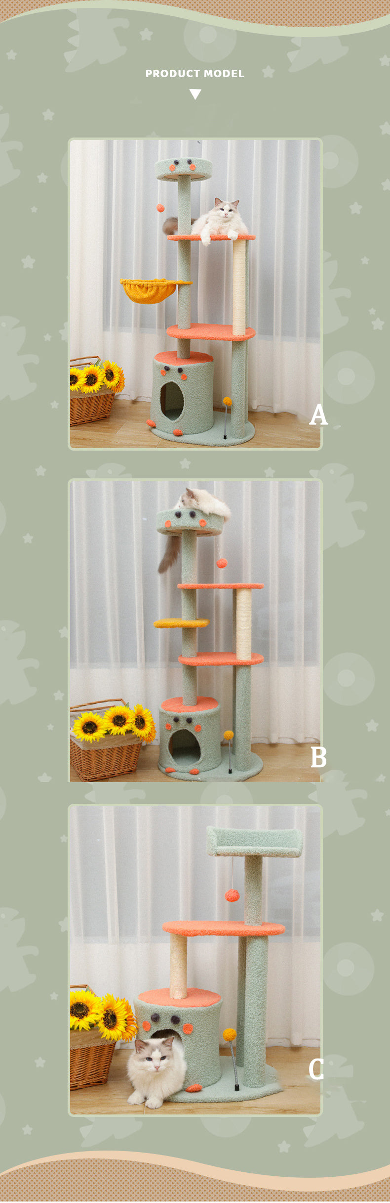 143cm Dinosaur Cat Condo Cat Tree